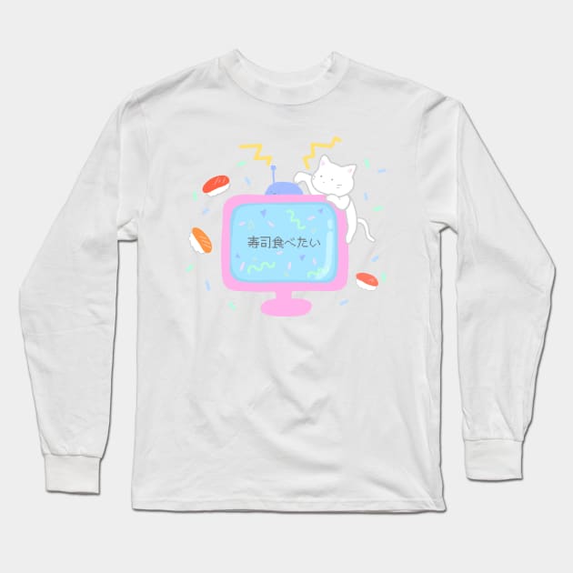 Retro TV and Cat Long Sleeve T-Shirt by Marinaaa010